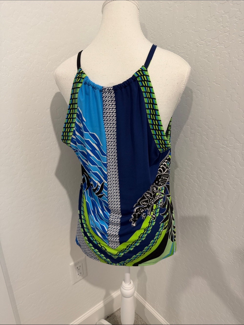 Hale Bob - Sleeveless Halter Print Top in Navy & Lime NWOT - Picture 3 of 5